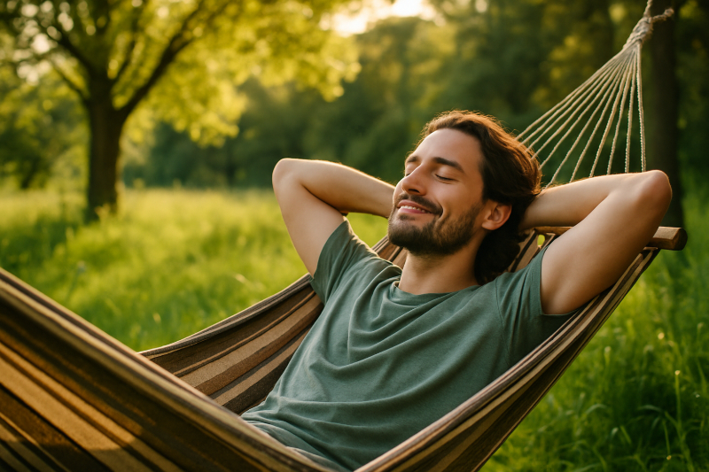 Mann in Hängematte