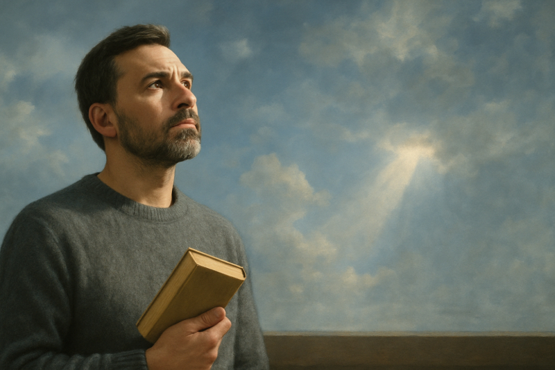 Mann schaut in den Himmel